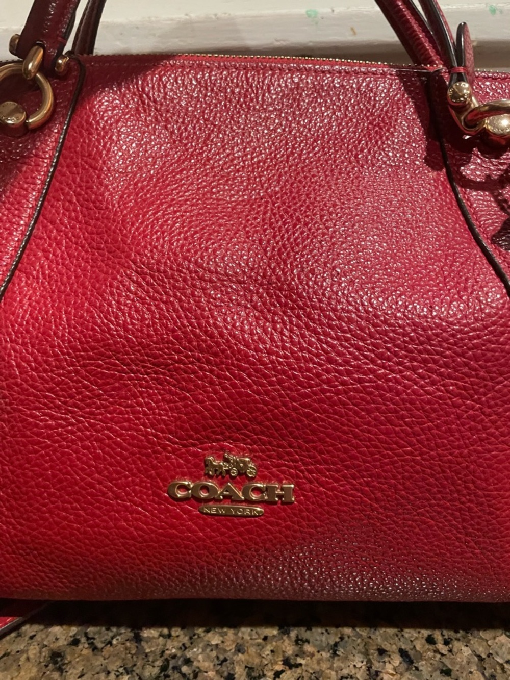 Coach Kacey Red Pebbled Leather Satchel with Gold Hardware - Picture 2 of 10